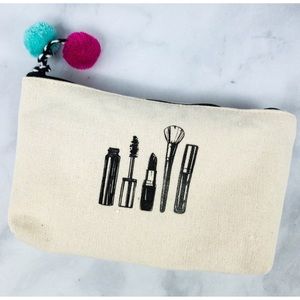 Macy’s Beauty Canvas Makeup Theme Cosmetic Bag with Pom Poms